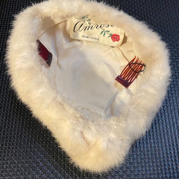 Vintage 1960s Amrose Cream Mink Fur Hat – Quilted Crown w Sculpted Cross-knot main image 4